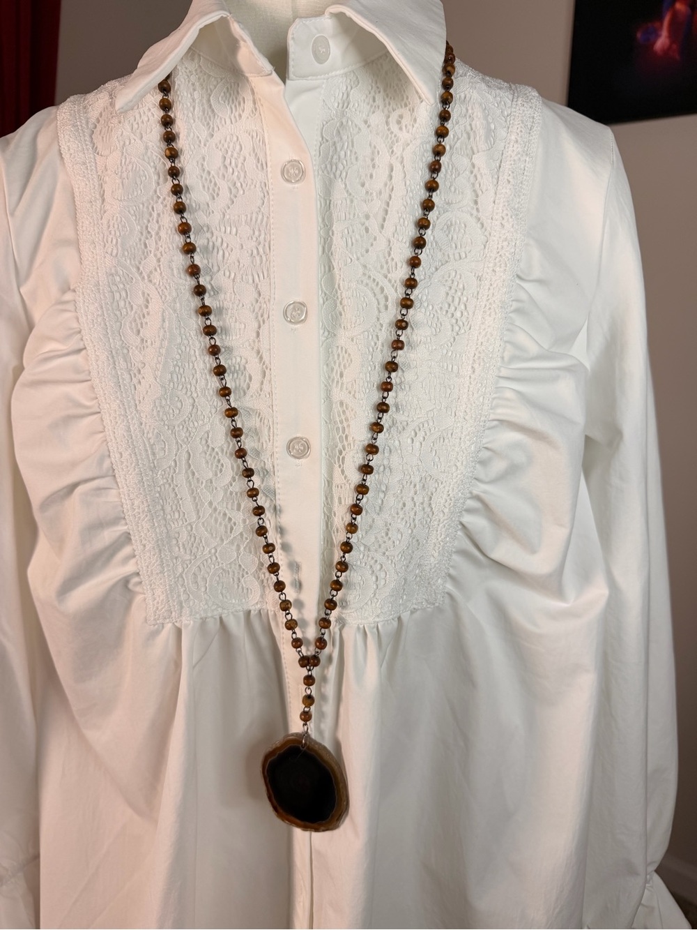 Handmade Brown Beaded Necklace with Agate Pendant
